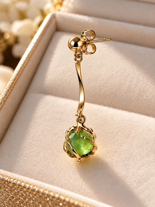A+ JOKOTH Green Gemstone Gold-Tone Drop Earrings