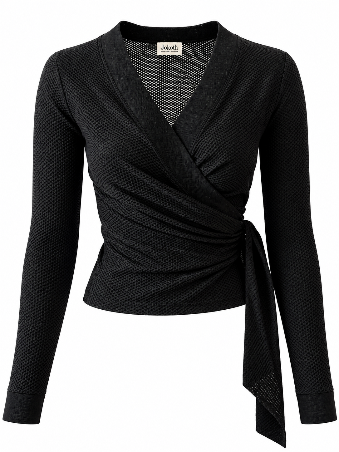 A+ The Elegant Textured Black Overlap Top by Maison Jokoth - Blouse