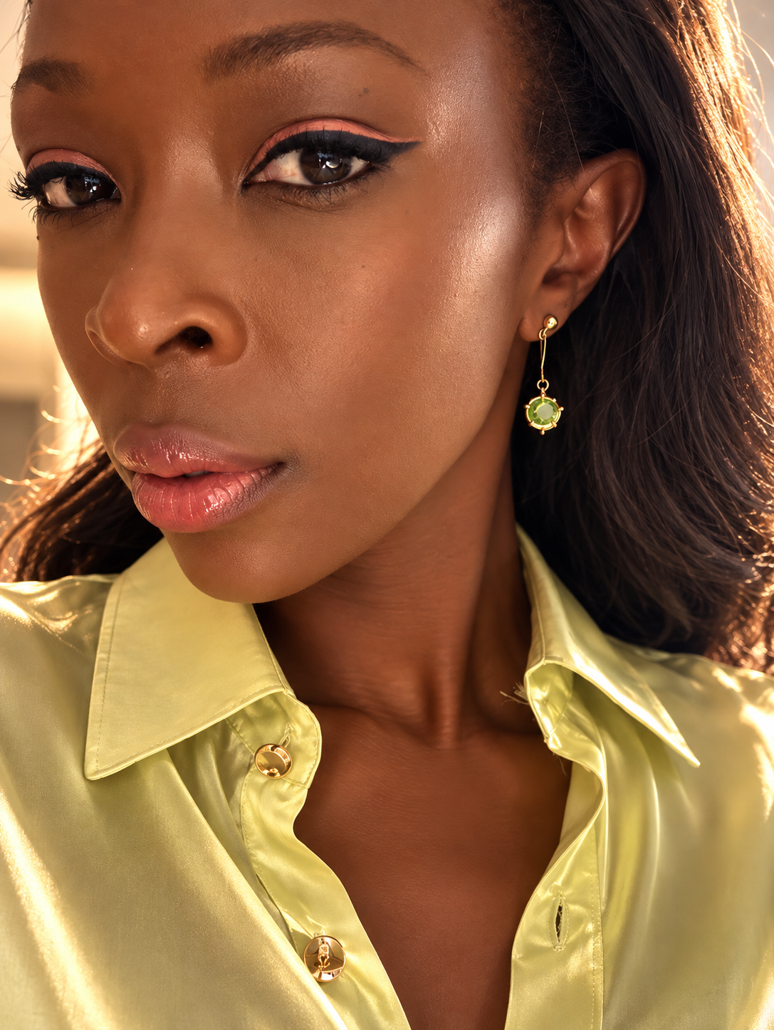 A+ JOKOTH Green Gemstone Gold-Tone Drop Earrings
