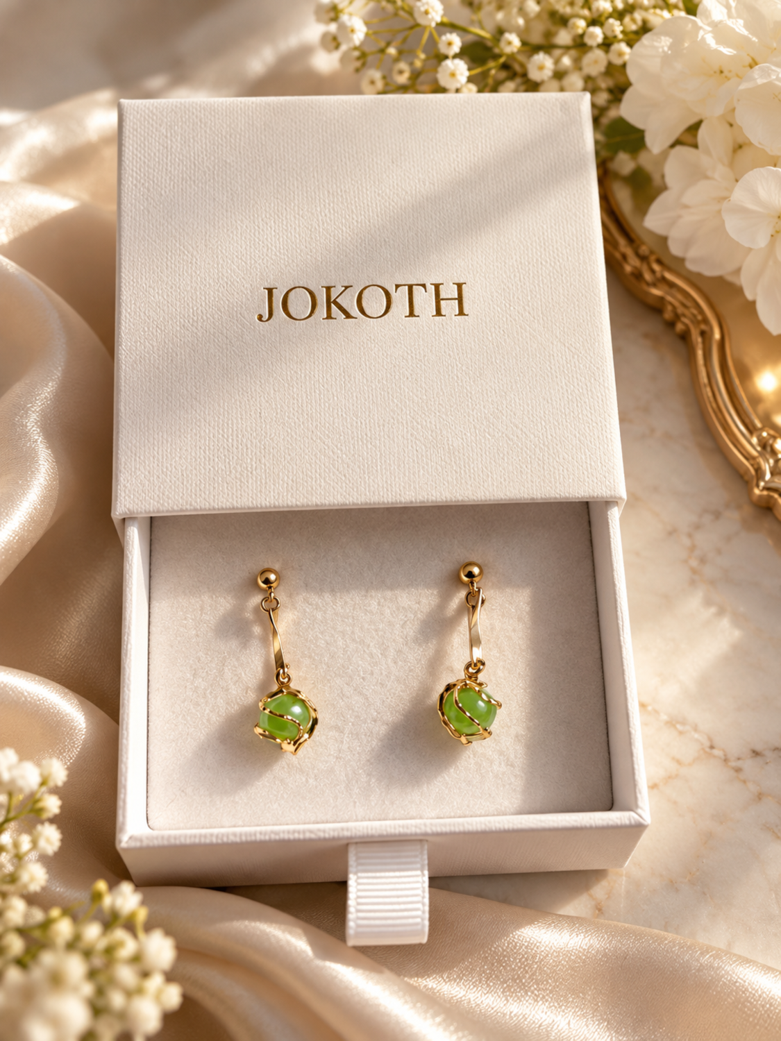 A+ JOKOTH Green Gemstone Gold-Tone Drop Earrings
