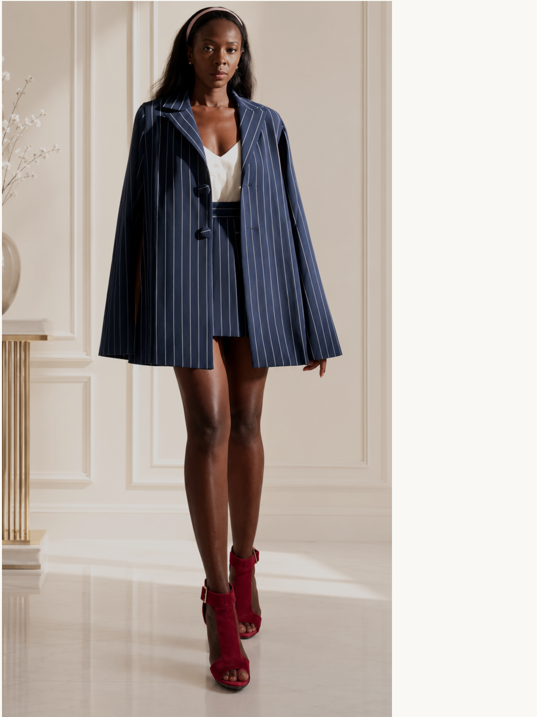 Tailored pinstripe Cape - Masterfully crafted  with fluid architectural silhouette